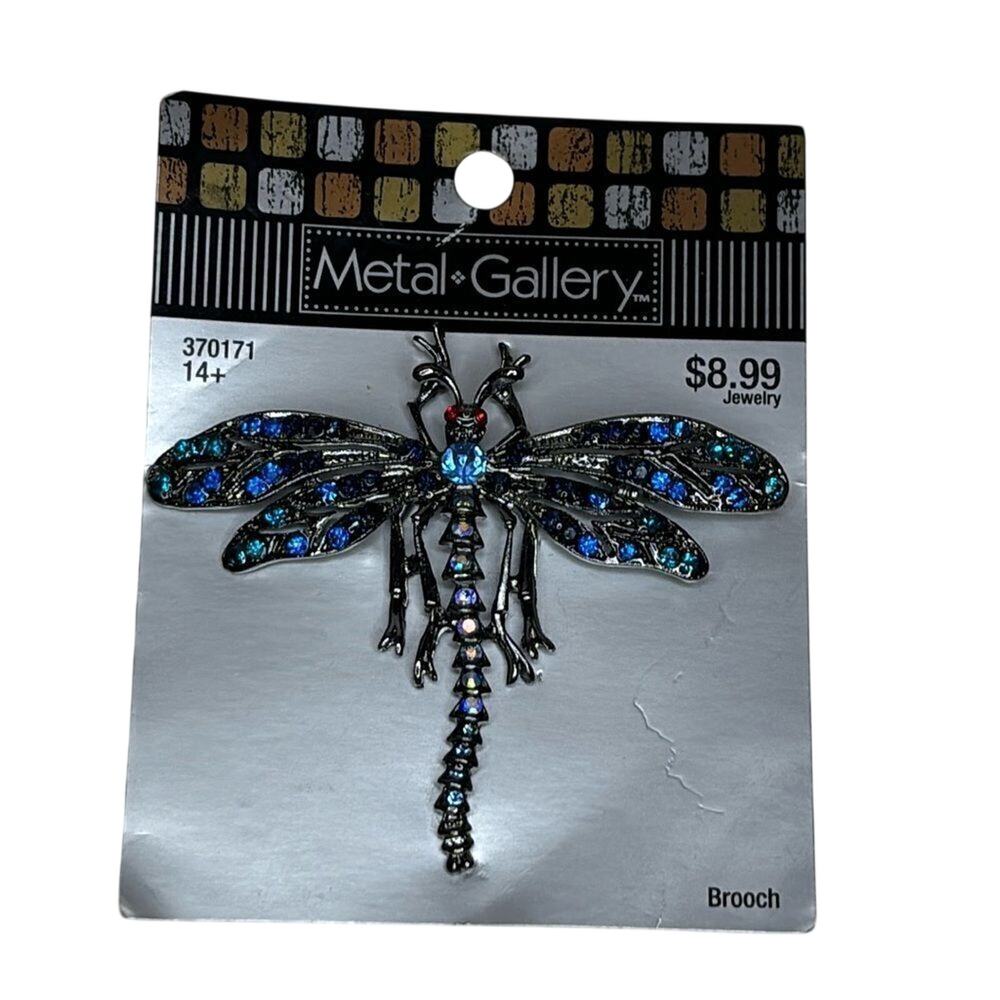 NWT Metal Gallery Dragonfly Brooch Blue Rhinestone Insect Pin
